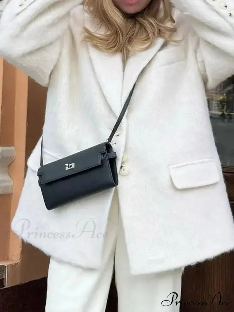 Vintage Wool Button Collar Overcoat D-White / S overcoats-241228