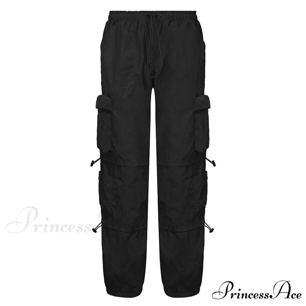 Vintage Workout Overalls Mid Waist Cargo Pants Black / S