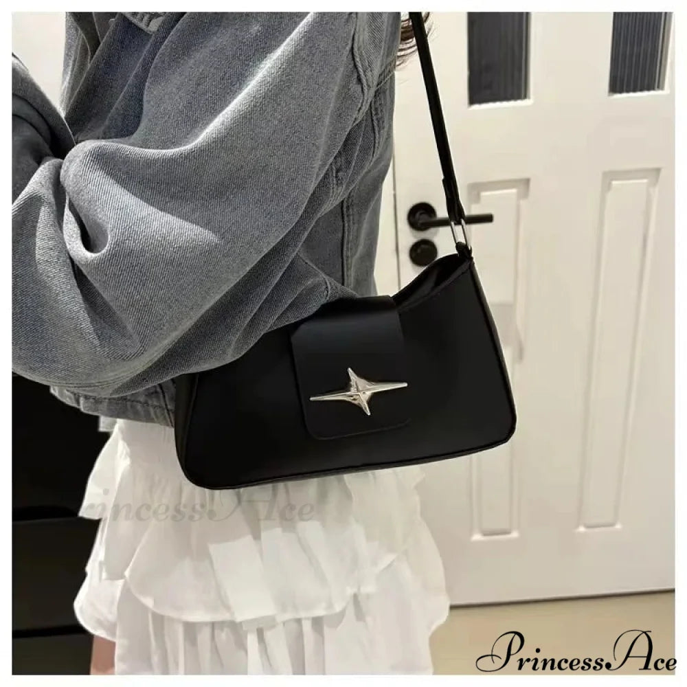 Vintage Y2K Classic Faux Leather Shoulder Bag Black shoulder-250126