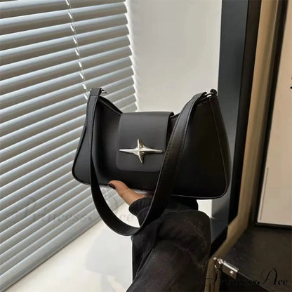 Vintage Y2K Classic Faux Leather Shoulder Bag Black shoulder-250126