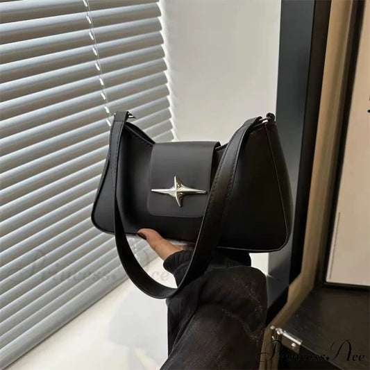 Vintage Y2K Classic Faux Leather Shoulder Bag Black shoulder-250126