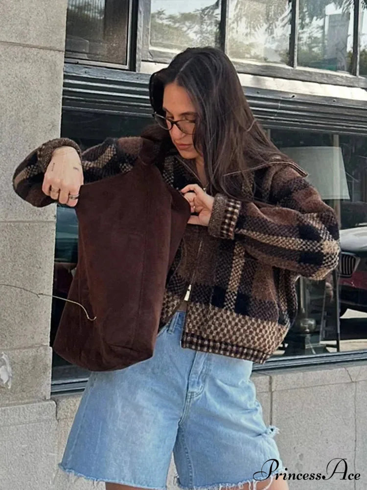 Vintage Zipper Baggy Long Sleeve Knit Cardigan cardiagn-250126