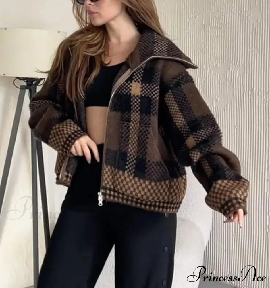 Vintage Zipper Baggy Long Sleeve Knit Cardigan cardiagn-250126