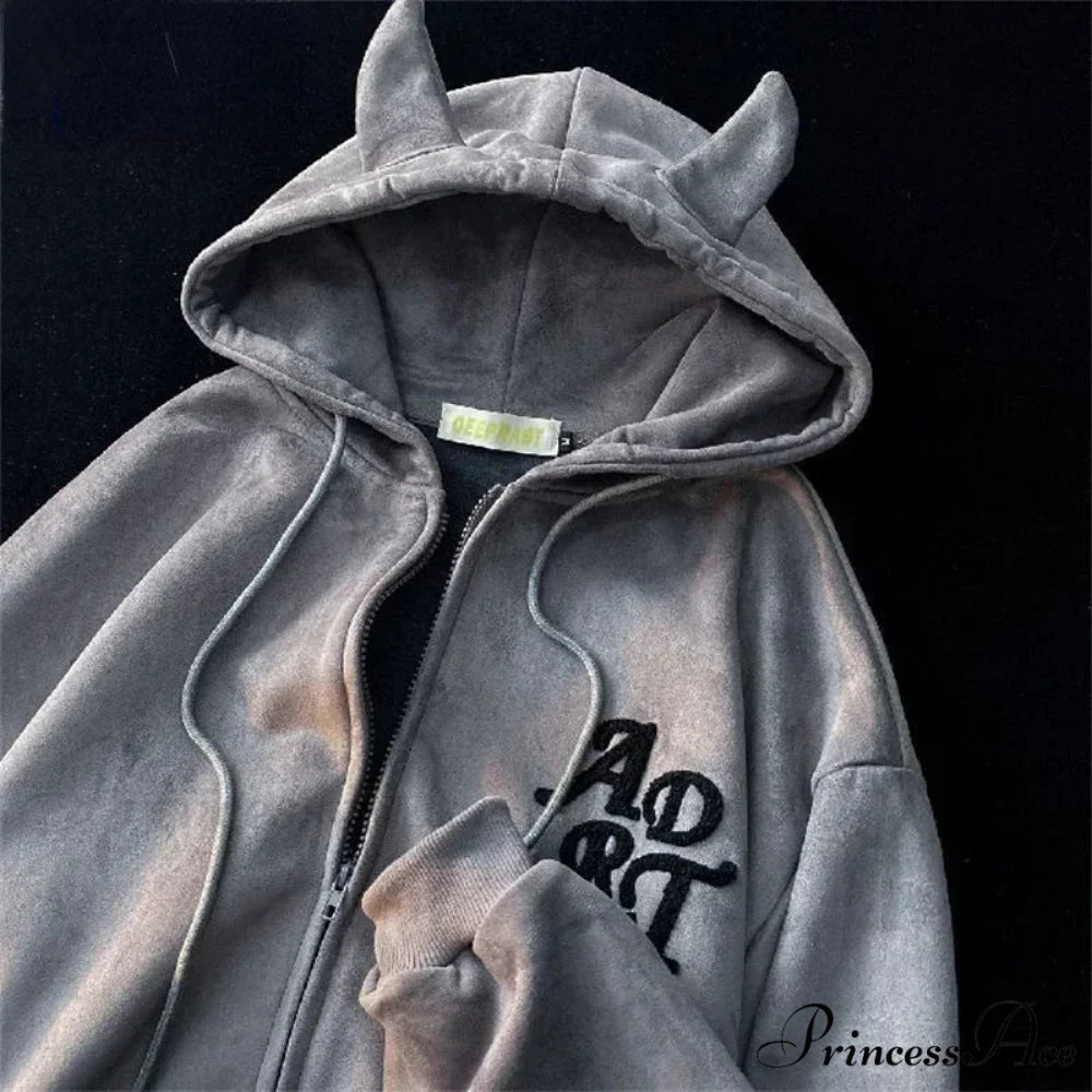 Vintage Zipper Hoodie grey / M hoodies-241228
