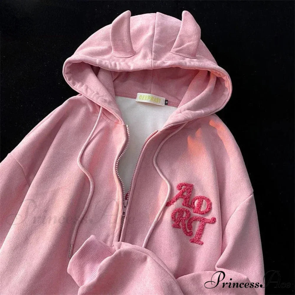 Vintage Zipper Hoodie pink / M hoodies-241228