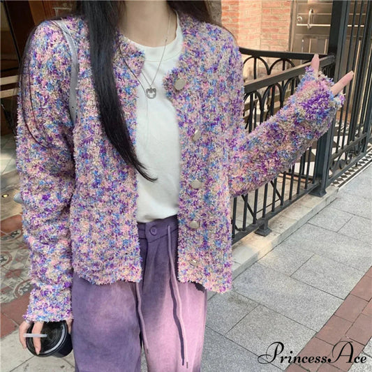 Violet Flowery Relaxed Breeze Open Weave Cardigan PURPLE / S cardiagn-250126