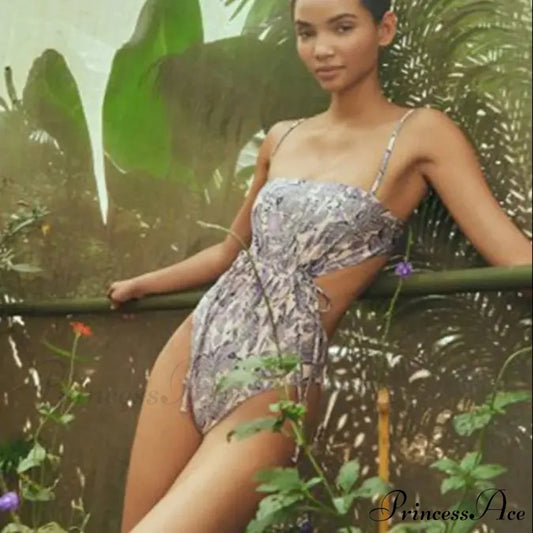 Violet Pattern Crisscross Open Back Single Piece PURPLE2 / S onepiece-250223