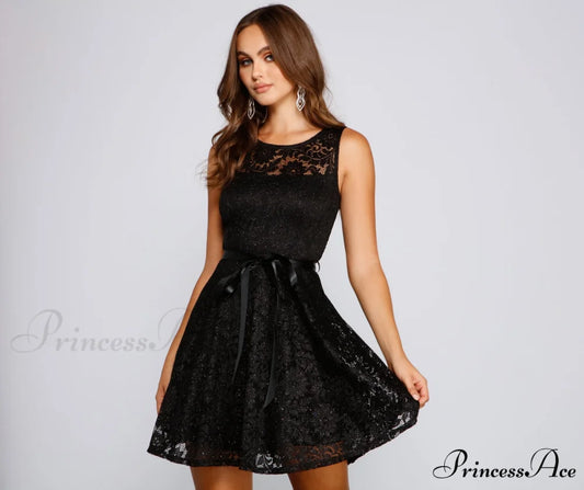Violetta Formal Glitter Charming And Lace Party Dress BLACK / XS