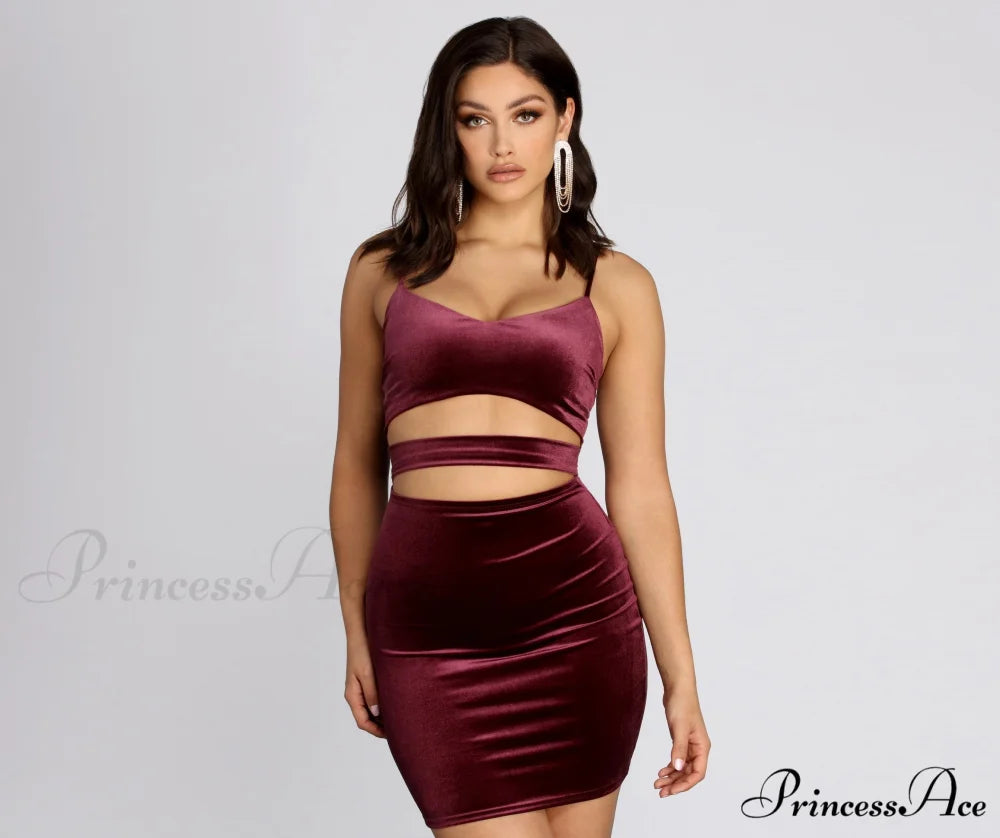 Visions Of Stylish Velvet Mini Dress BERRY / XS