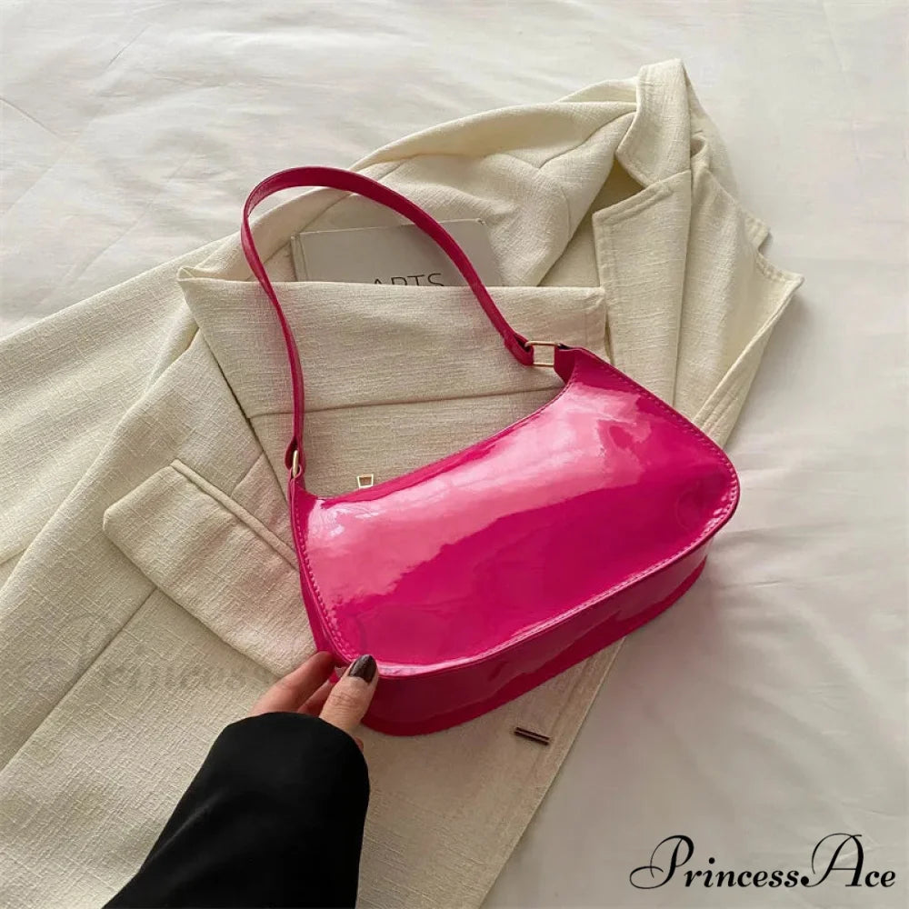 Vivid Color Solid Square Shoulder Bag rose red shoulder-250126