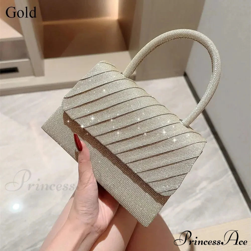 Vivid Silk Evening Pouch Stylish Banquet Shoulder Purse Gold clutchbag-250126