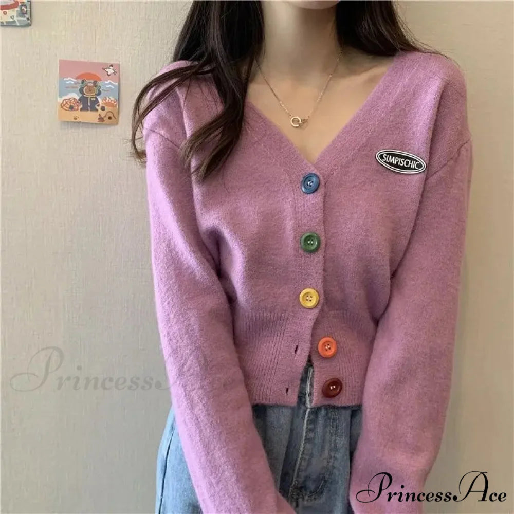 Vivid V-Neck Baggy Extended Sleeve Informal Knit Cardigan Pink / S cardiagn-250126