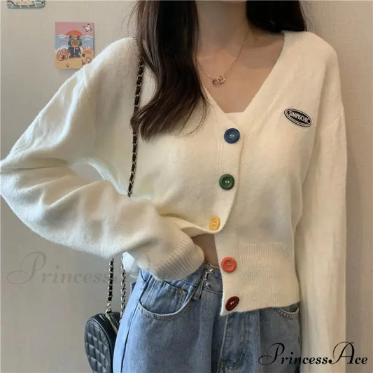 Vivid V-Neck Baggy Extended Sleeve Informal Knit Cardigan WHITE / S cardiagn-250126