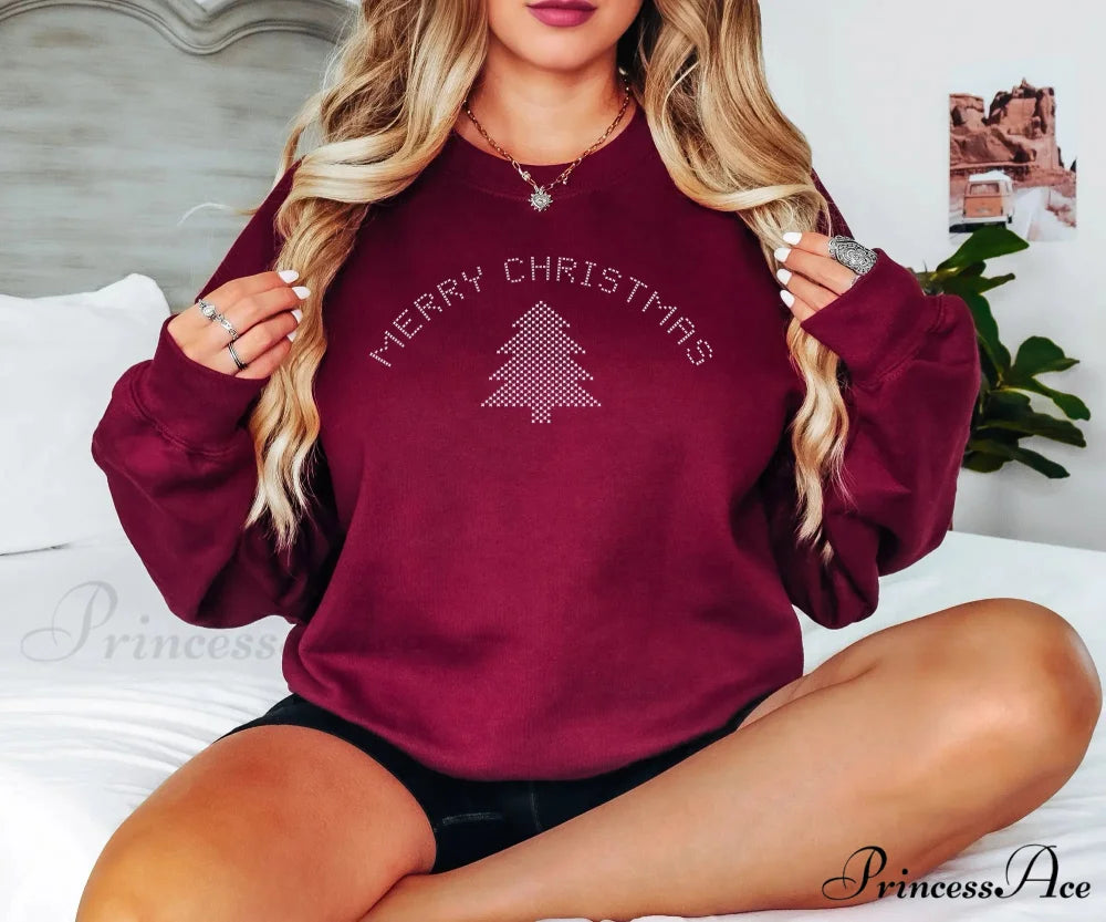 Voguish Minimalist Merry White Christmas Teer Girl Female Christmas Hoodie Burgundy / S Christmas Hoodies-L
