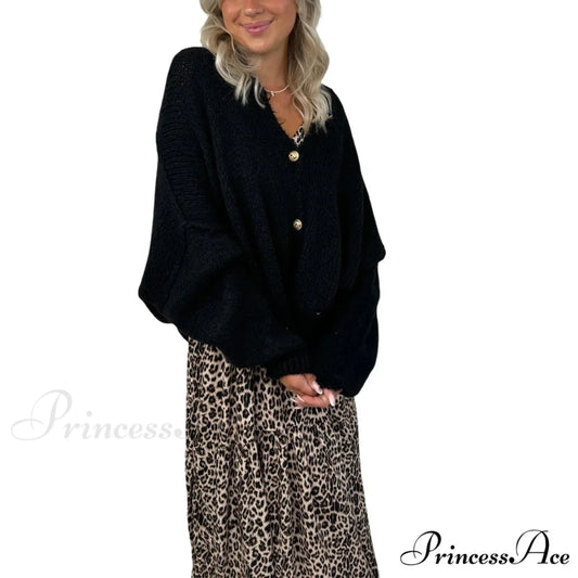 Voluminous Sleeve High Neck Cardigan Black / S cardigans-241228