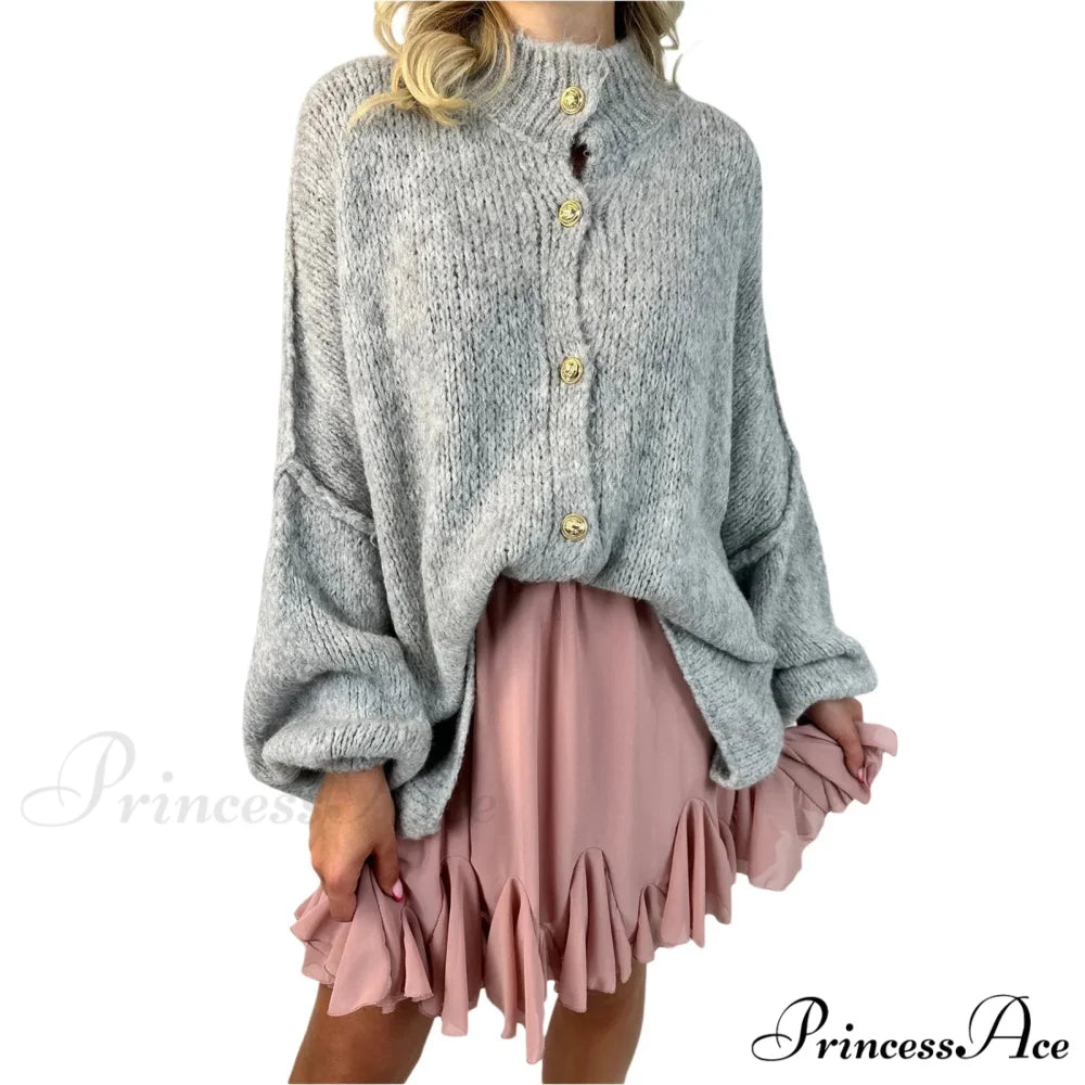 Voluminous Sleeve High Neck Cardigan GRAY / S cardigans-241228