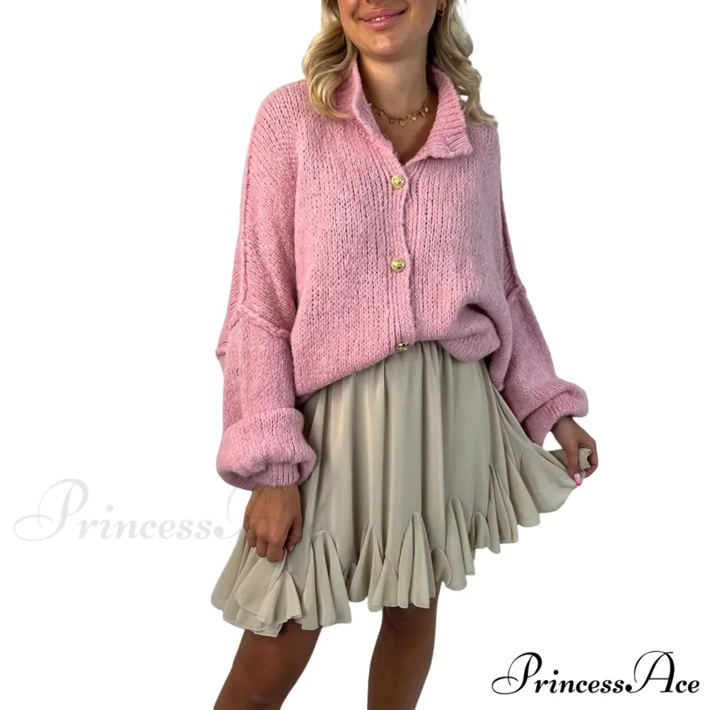 Voluminous Sleeve High Neck Cardigan Pink / S cardigans-241228
