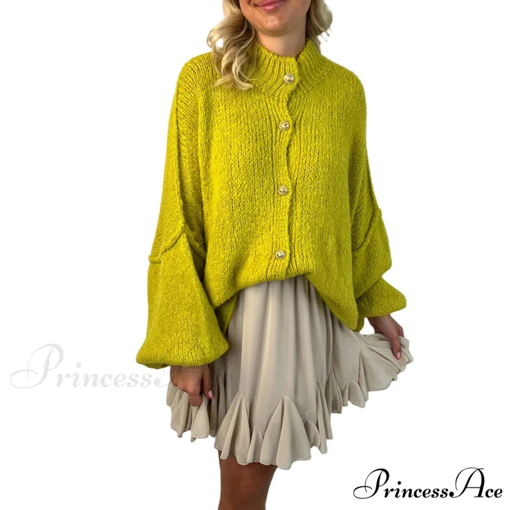 Voluminous Sleeve High Neck Cardigan Turquoise / S cardigans-241228