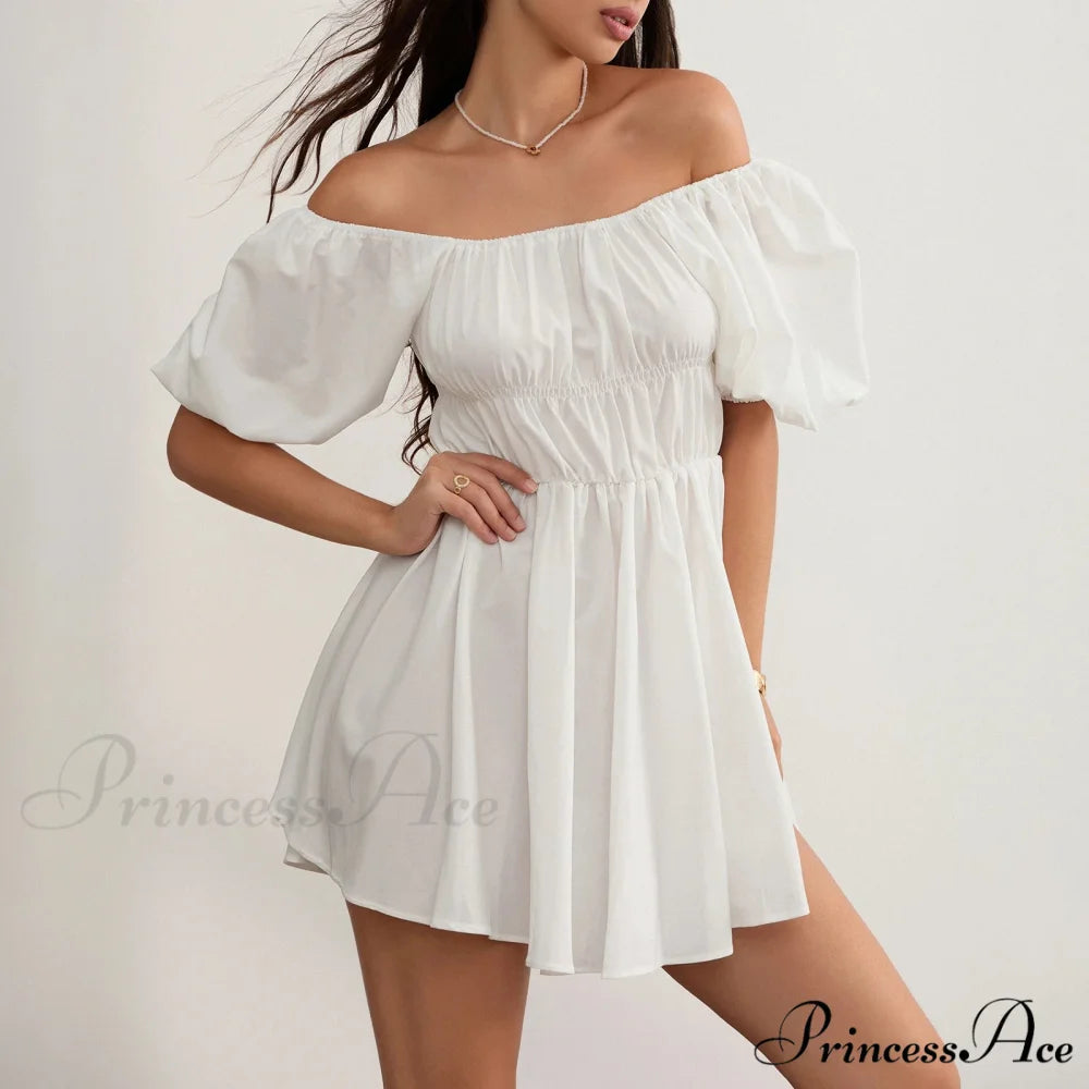Voluminous Sleeve Off-Shoulder Short Dress WHITE / S minidress-250223