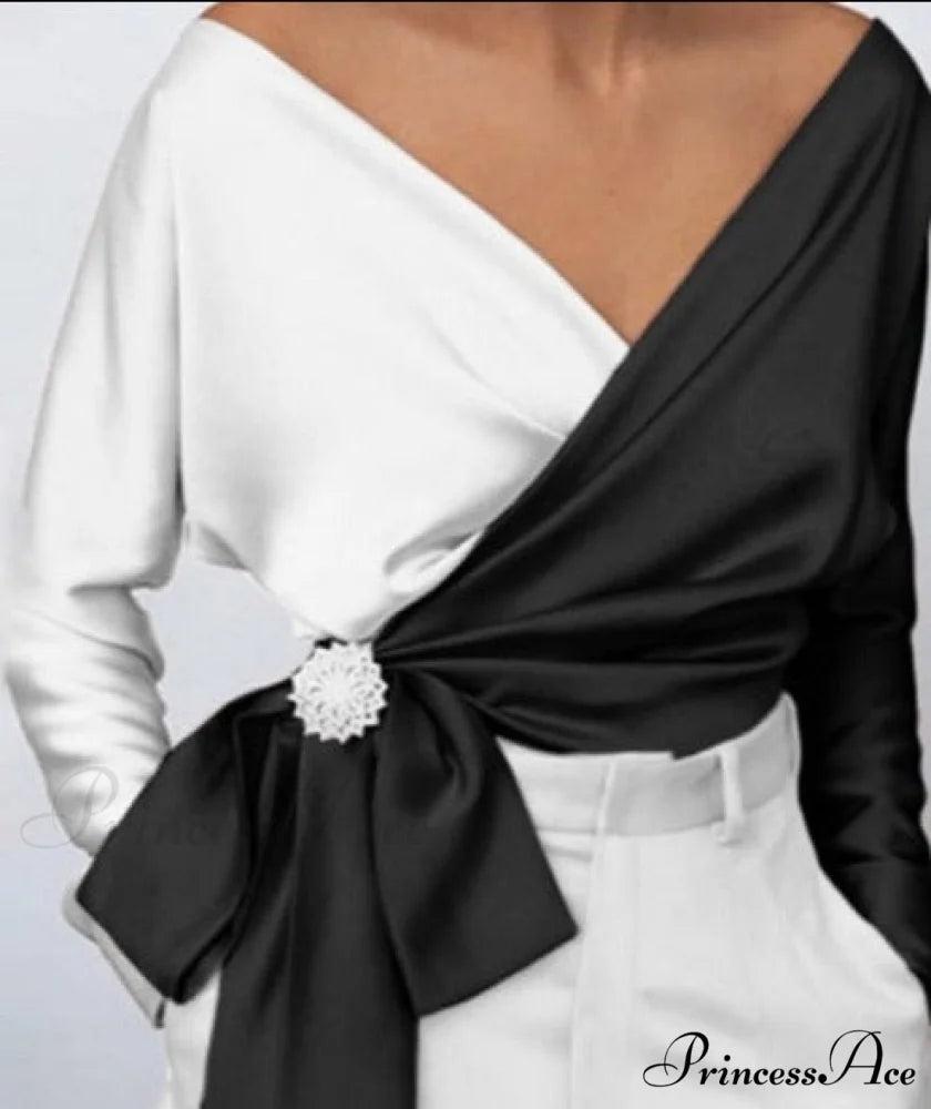 VONDA V-NECK TOP - Plus Size Black & White / S