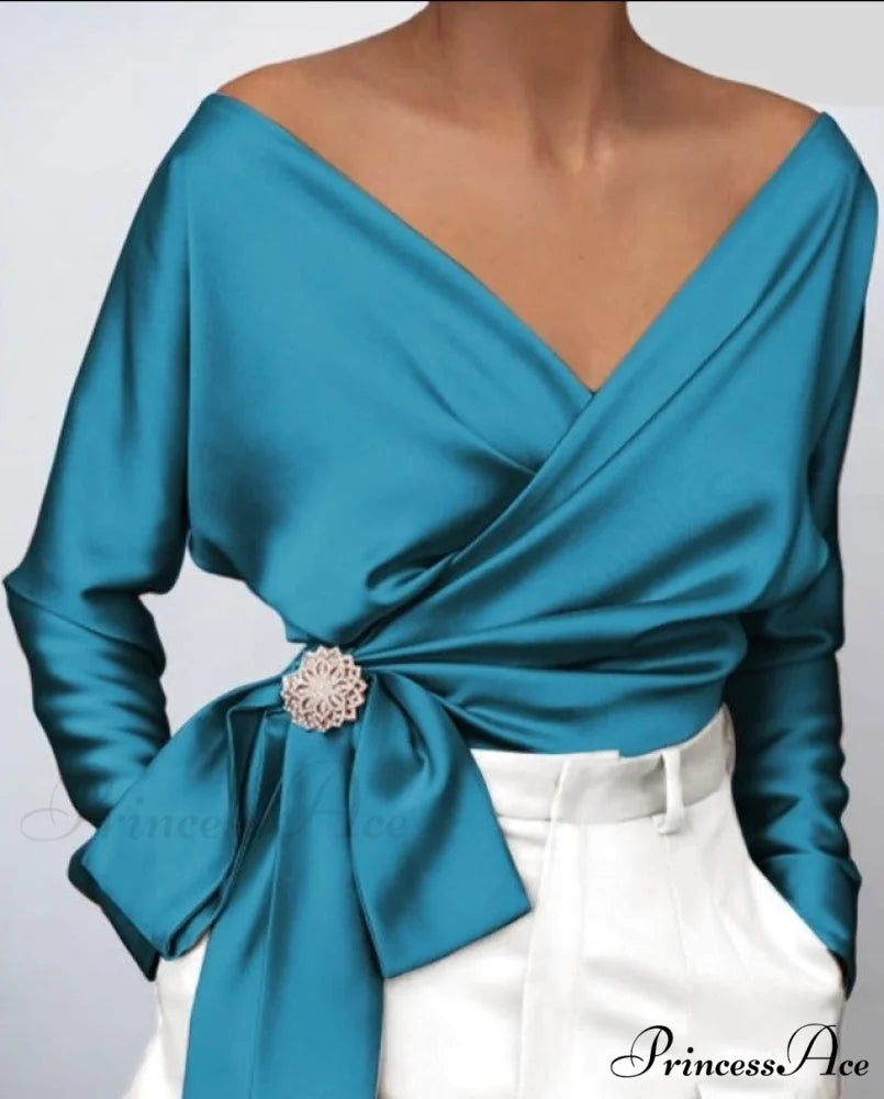 VONDA V-NECK TOP - Plus Size Teal / S