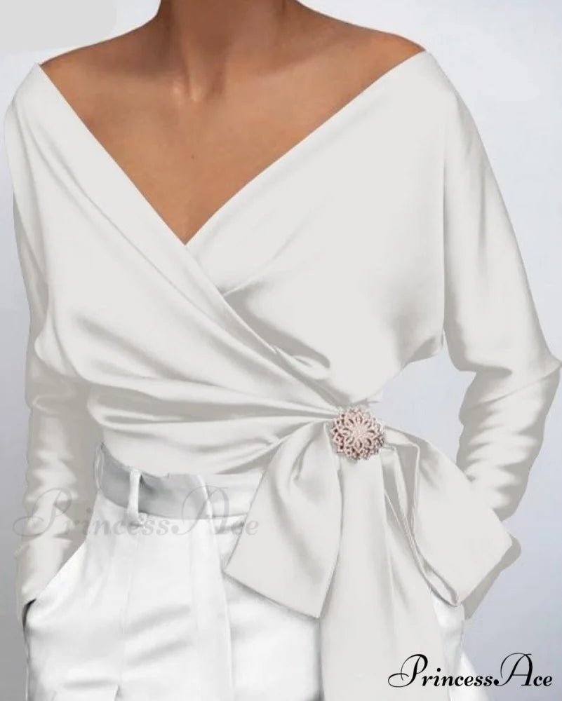 VONDA V-NECK TOP - Plus Size White / S