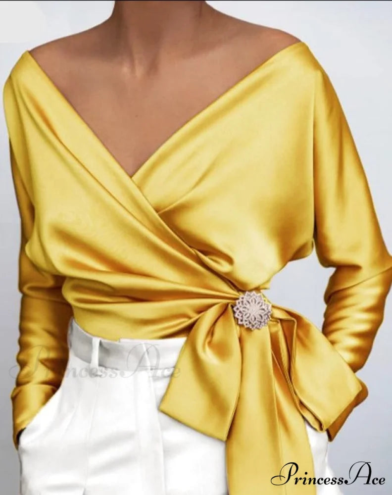 VONDA V-NECK TOP - Plus Size Yellow / S