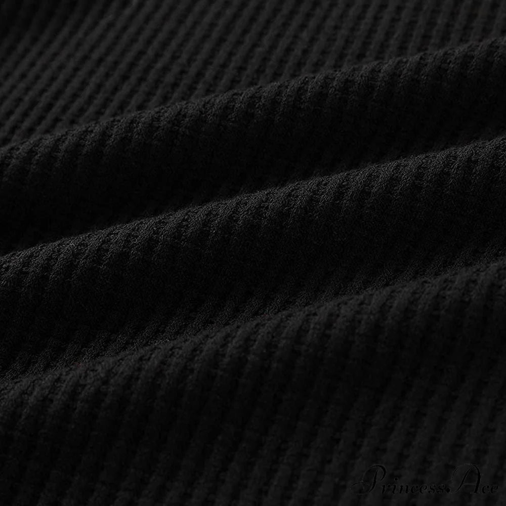 Waffle Neck Tops Knit Henley V for Women