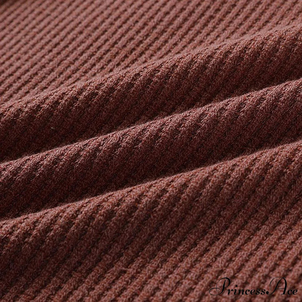 Waffle Neck Tops Knit Henley V for Women