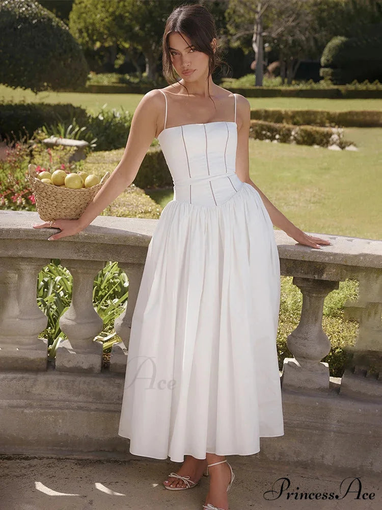 Waist Encircle Sophisticated A-line Holiday Dress WHITE / S vacationdress-250223