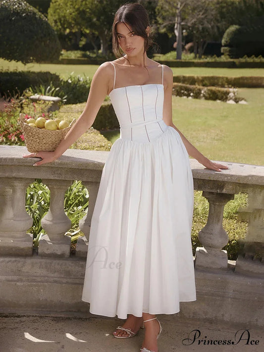 Waist Encircle Sophisticated A-line Holiday Dress WHITE / S vacationdress-250223