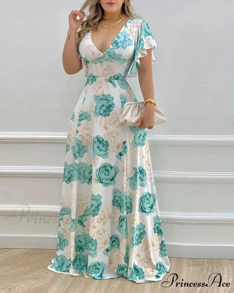 Waist-Flare Summer Daily Casual Boho Dress Blue / S