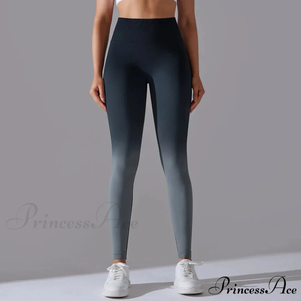 Waist Gradient Seamless Knitting Fitness Cycling Legging gray / S