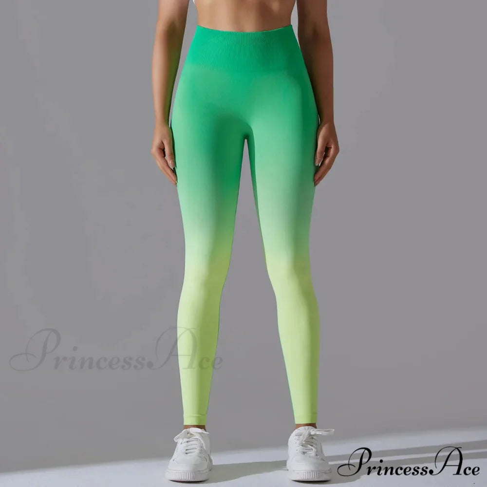 Waist Gradient Seamless Knitting Fitness Cycling Legging Green / S