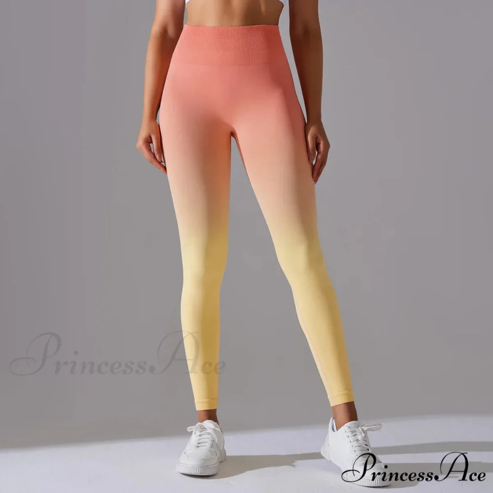Waist Gradient Seamless Knitting Fitness Cycling Legging Orange / S