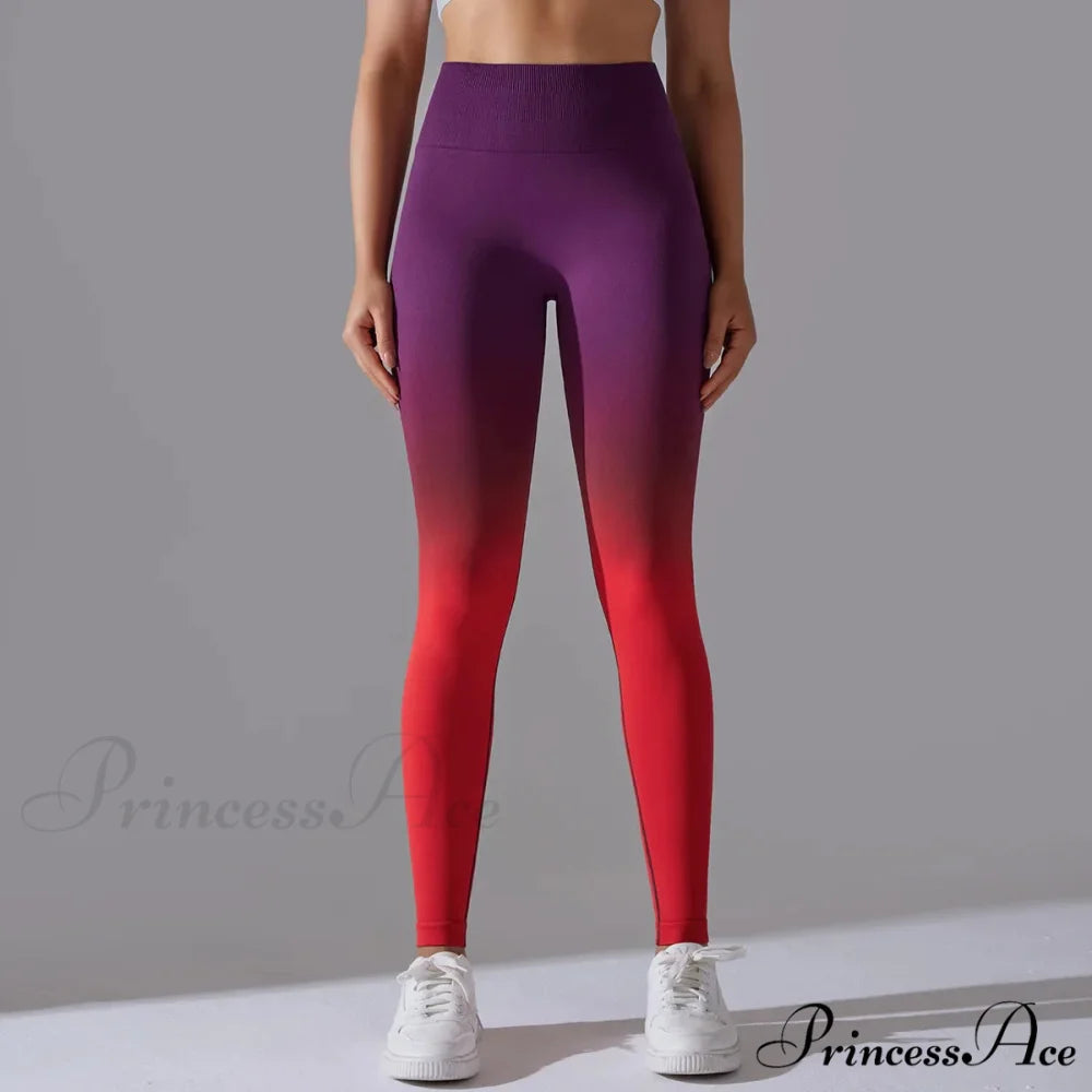 Waist Gradient Seamless Knitting Fitness Cycling Legging Red / S