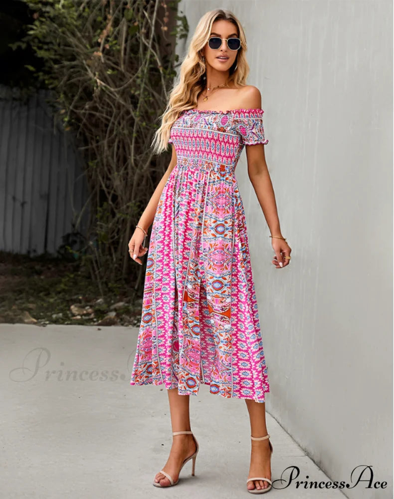 Waist Neck Puff Full-Length with Flowered Shoulder Arm Vintage Slash and Off Gown Bohemian Split L / KHAKI