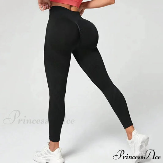 Waist Seamless Fitness Fashion Knitting Slim Legging Black / S