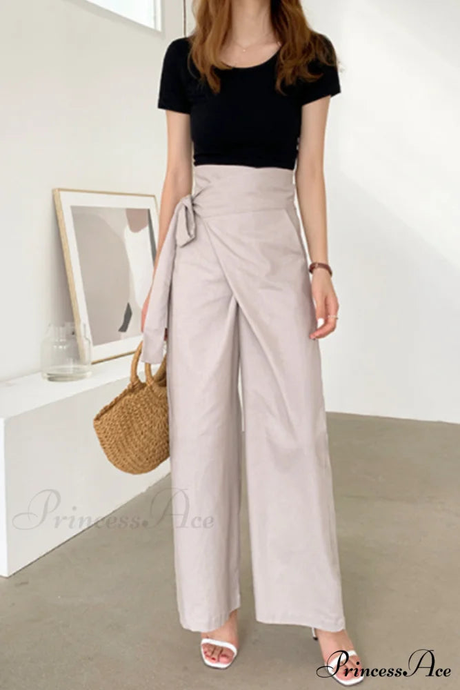 Waist-Tied Pants Beige / L