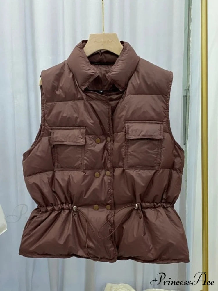 Waistcoat White Duck Down Coat Brown / S