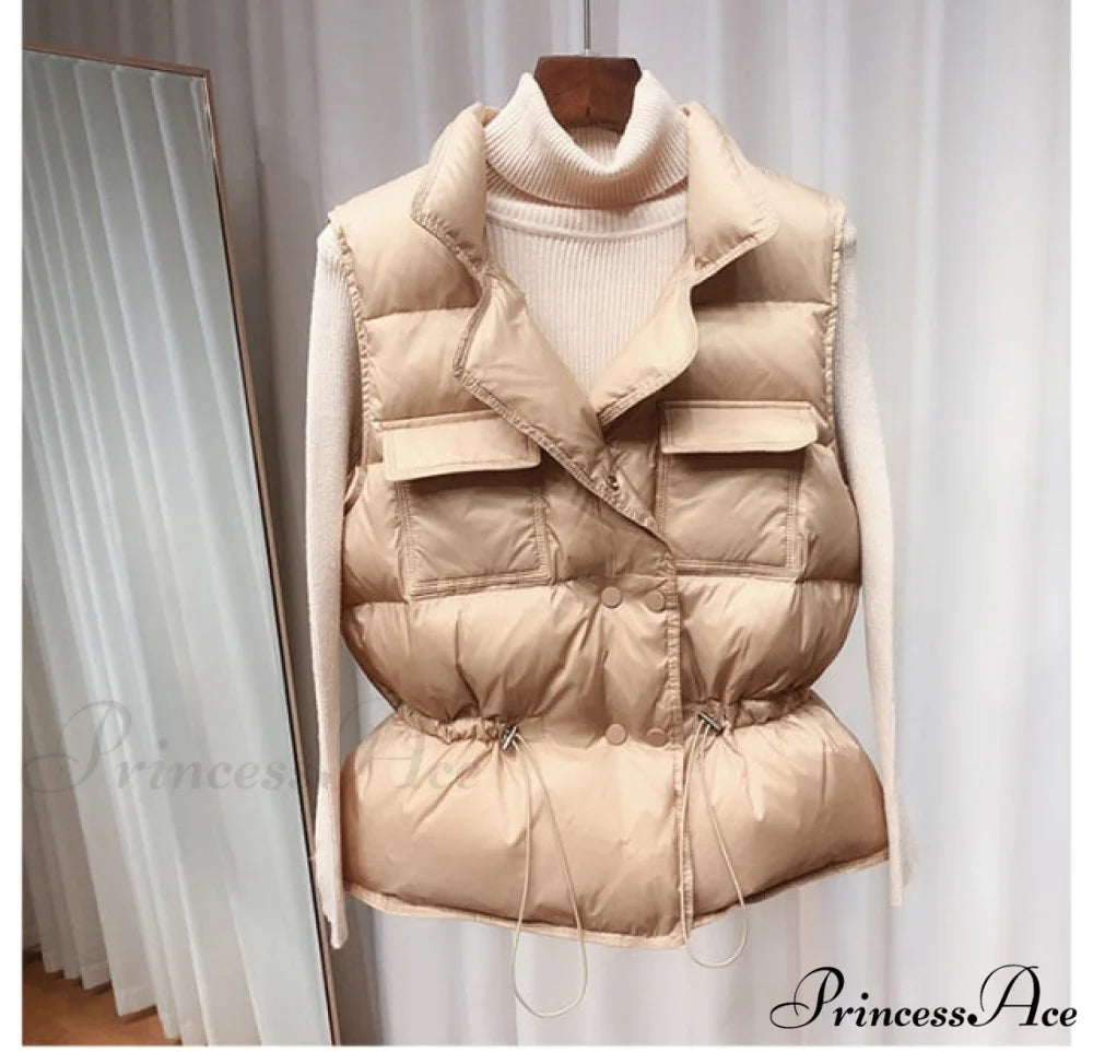 Waistcoat White Duck Down Coat Khaki / S