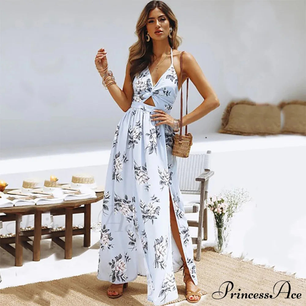 Warm Bohemian Long Halter Flower Dress floraldress-250126