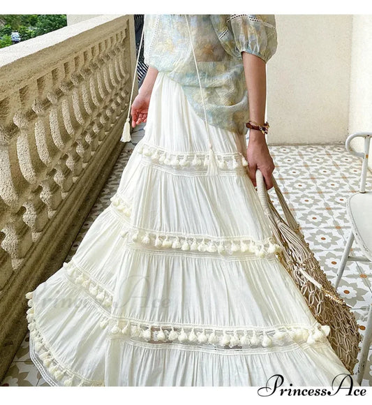 Warm Bohemian Skirts Elevated Waist Hollow A-line Maxi Skirts Vacation skirt-250126