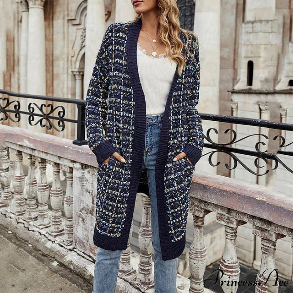 Warm Casual Colorful Cardigan Blue / S