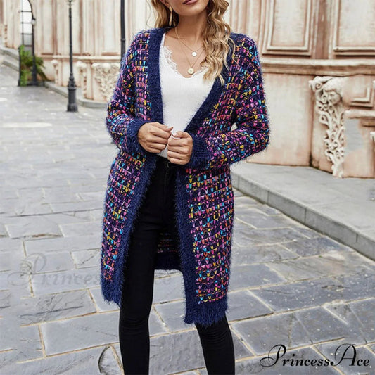 Warm Casual Colorful Cardigan Purple / S