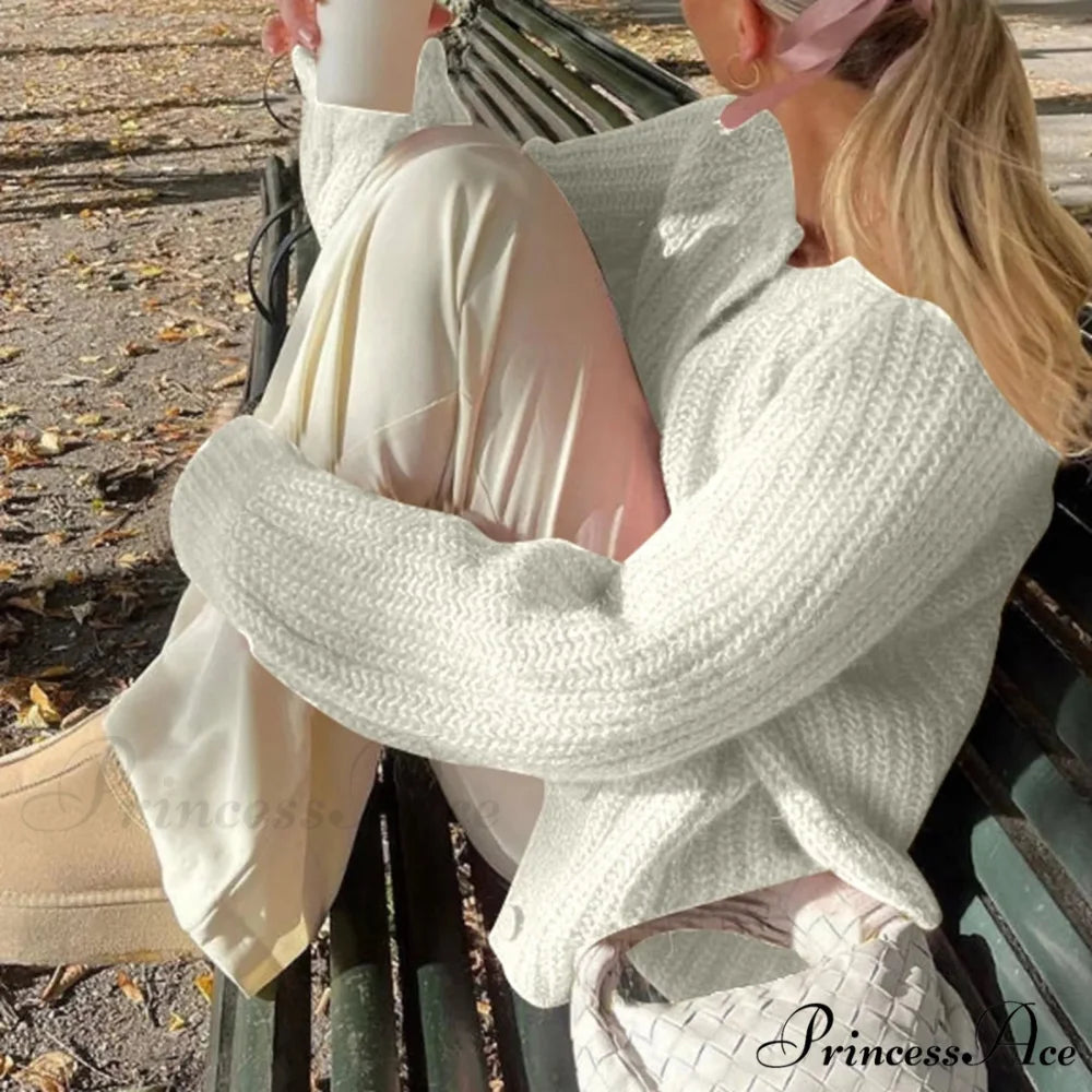 Warm Chunky Knit Long Sleeve Red Cardigan Beige-1 / S