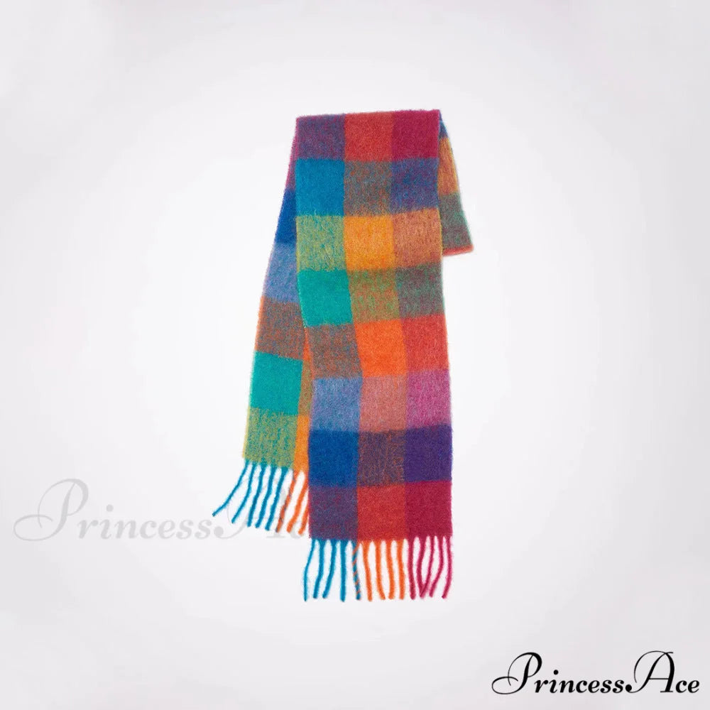 Warm Cozy Soft Thick Stylish Classic Trendy Checkered Rainbow Scarf Green