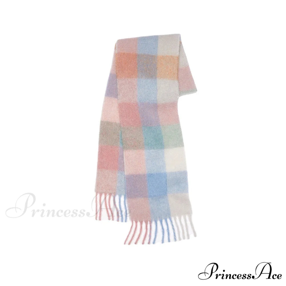 Warm Cozy Soft Thick Stylish Classic Trendy Checkered Rainbow Scarf Green
