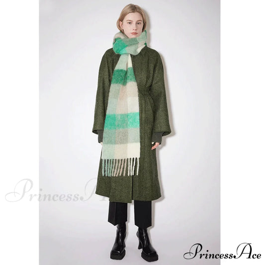Warm Cozy Soft Thick Stylish Classic Trendy Checkered Rainbow Scarf Green