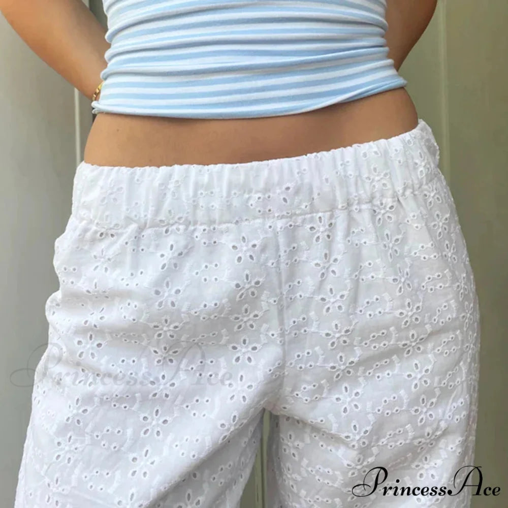 Warm Cute Eyelet Embroidery Wide Leg Pant pant-250223
